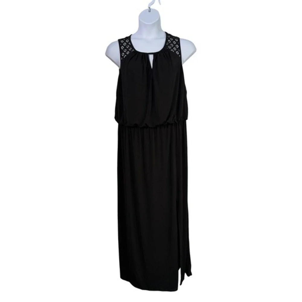 DressBarn Established 1962 Women 16 Embroidery Black Maxi Keyhole Dress Summer